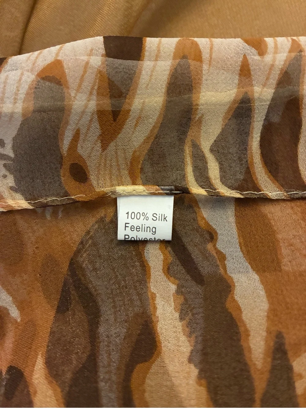 Animal Print 100% Silk Scarf in Camel and Cream